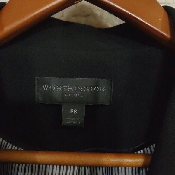 Worthington Blazer Women PS Petite Black One Button Collared Long Sleeve Lined - Picture 4 of 13